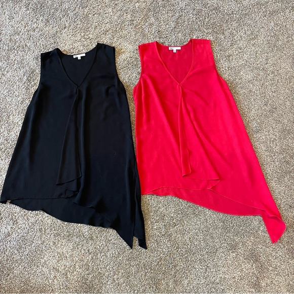 Set of 2 asymmetrical tunic flowy tops with front ruffle and side slits, v-neck - Picture 1 of 6